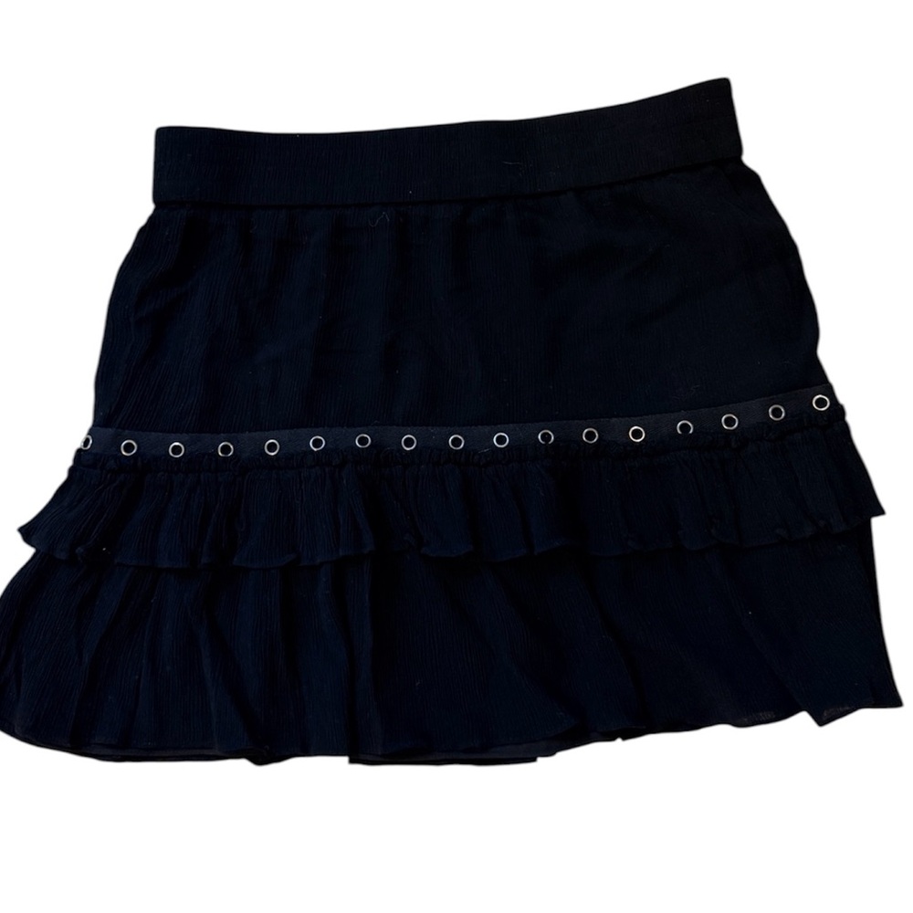 Rebecca Minkoff Black Ruffle Mini Skirt with Eyelet Trim